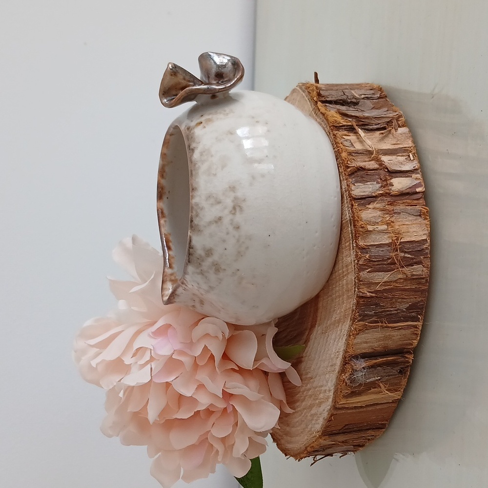 Studio Art Pottery Creamer Flower Handle Cream Tan Artist Marked 4"W X 2.5" H